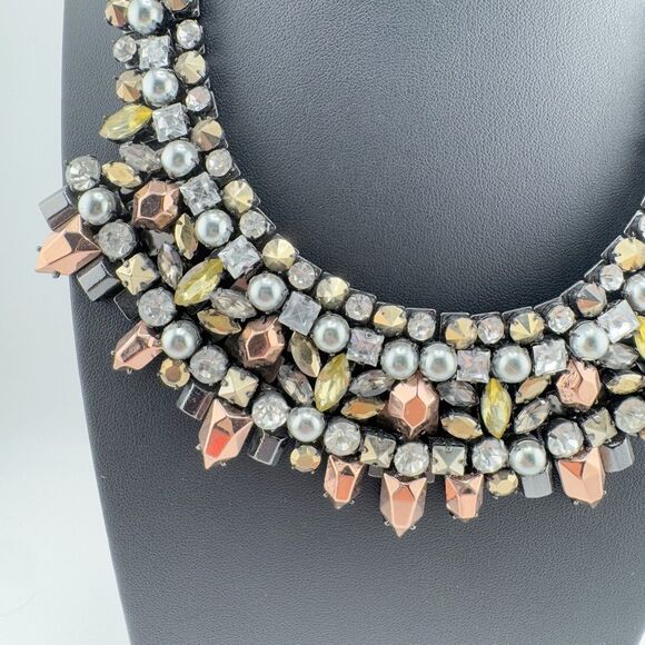Vintage Stella & Dot Statement Bib Necklace Rhinestone Pearl Glam Bold Chunky - Picture 5 of 10